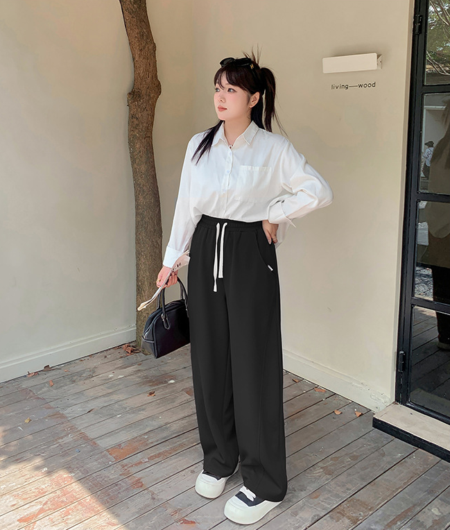 大きいサイズ レディース ハイウエストニットカジュアルストレートパンツ LL 3L 4L 5L