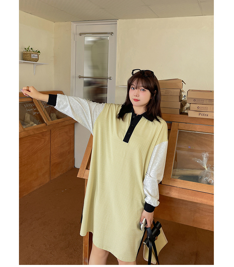 大きいサイズ レディース ラペル付きロングストライプTシャツワンピース LL 3L 4L 5L
