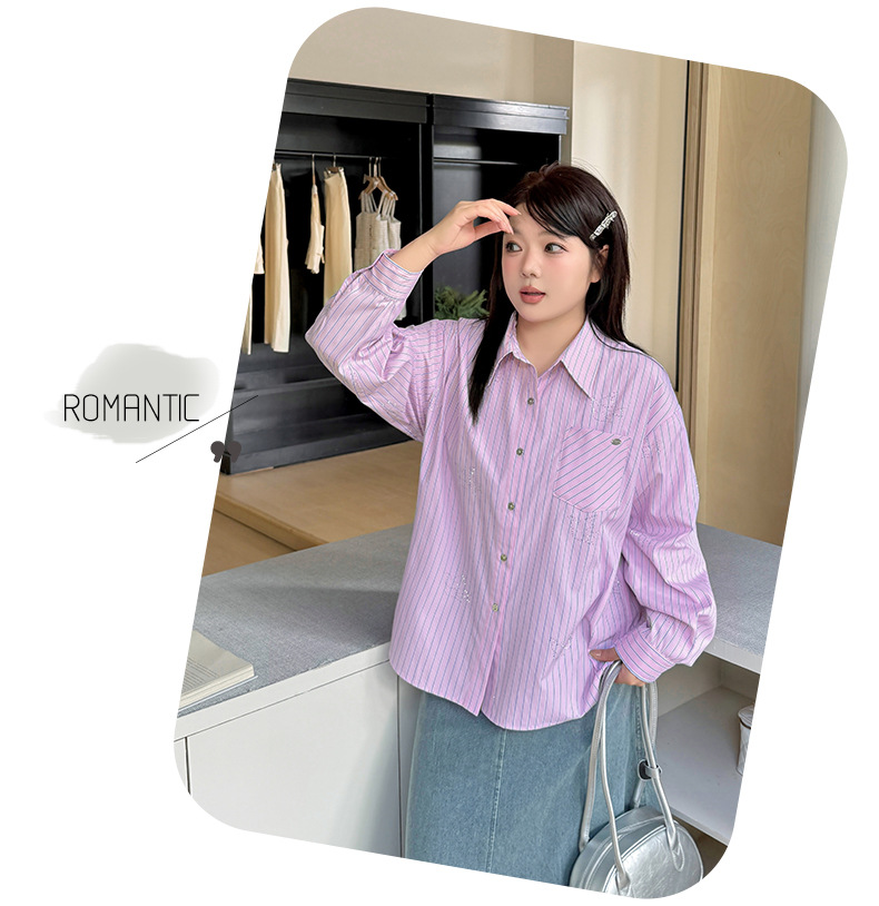 大きいサイズ レディース スタッズ付ストライプシャツ LL 3L 4L 5L