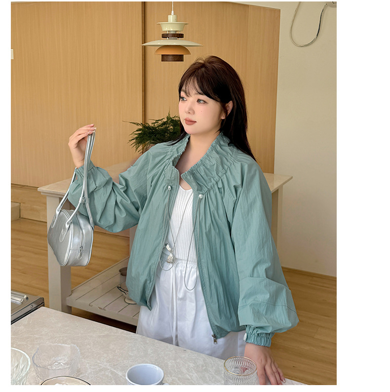 大きいサイズ レディース スタンドカラー薄手ゆったりカジュアルジャケット LL 3L 4L 5L