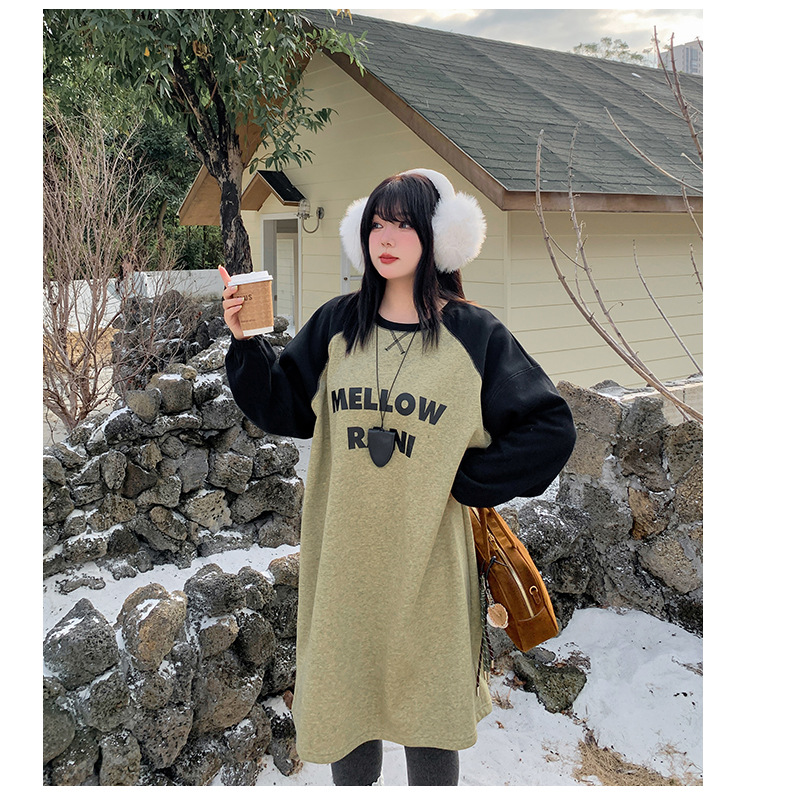 大きいサイズ レディース ラウンドネックベルベットスウェットシャツワンピース LL 3L 4L