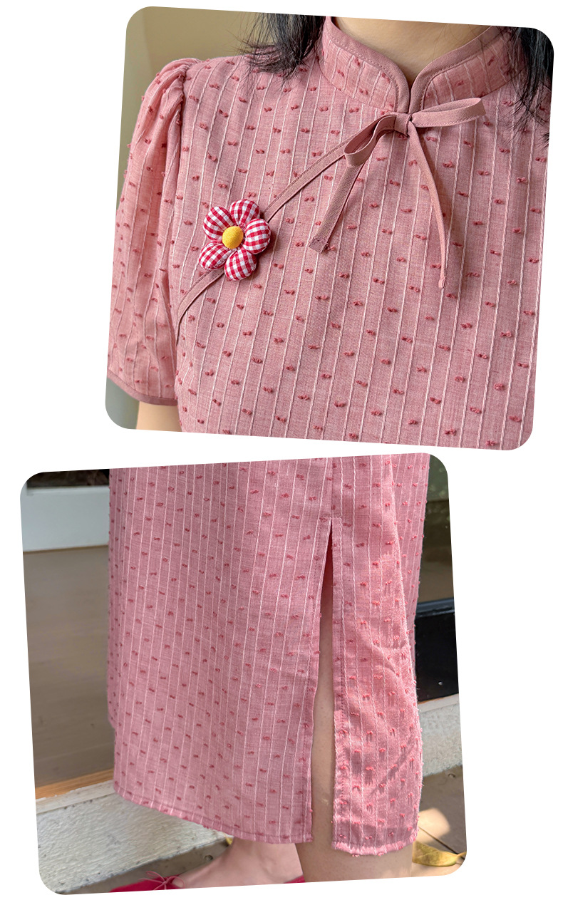 大きいサイズ レディース 花飾り付きリボンチャイナ風レトロジャガードドットワンピース LL 3L 4L 5L