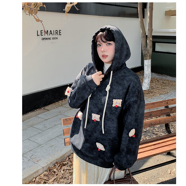 大きいサイズ レディース マスコット付きベルベットスウェットパーカー LL 3L 4L 5L