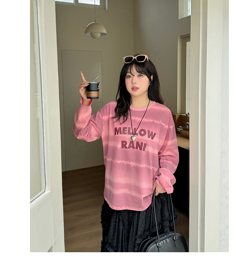 大きいサイズ レディース ワイドストライプグラデーションプリントニットロングTシャツ LL 3L 4L 5L