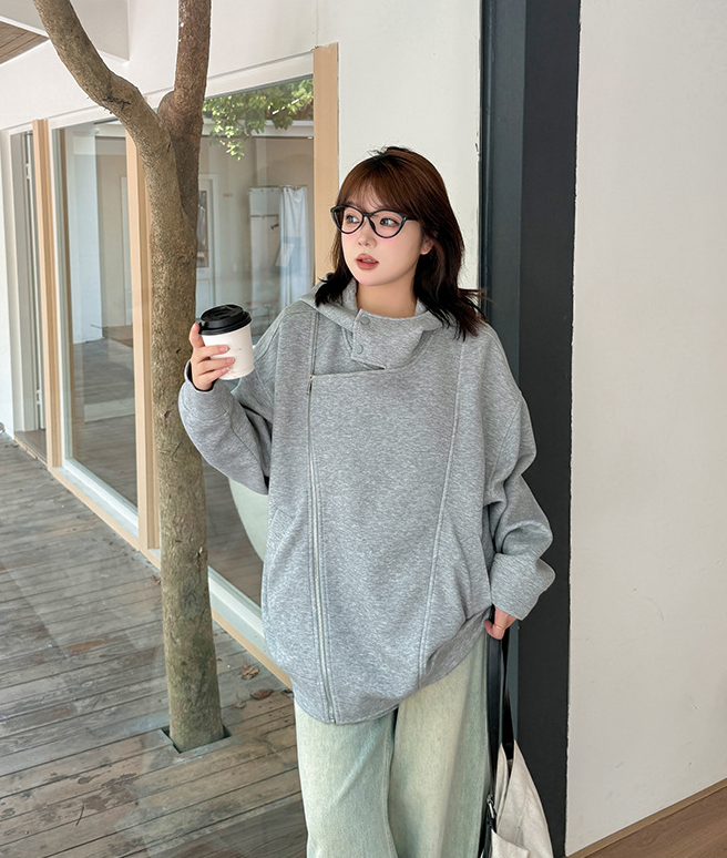大きいサイズ レディース フード付きライダー風アシンメトリー厚手レイヤージャケット 3L 4L 5L