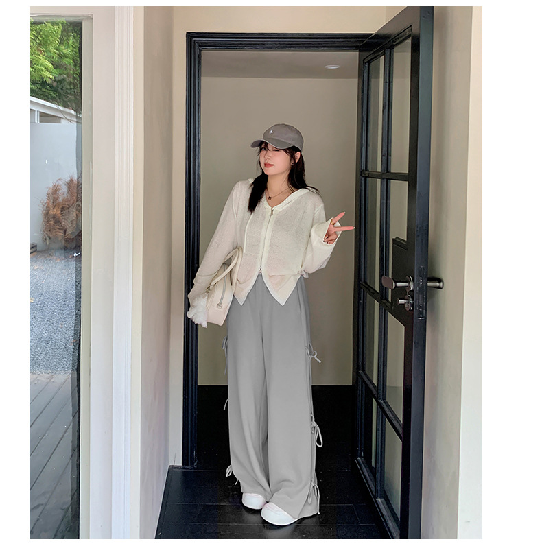 大きいサイズ レディース リボンレースアップニットワイドパンツ LL 3L 4L 5L