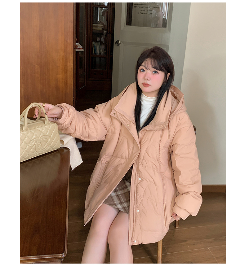 大きいサイズ レディース フード付き飾りひも付き厚手ダウンジャケット LL 3L