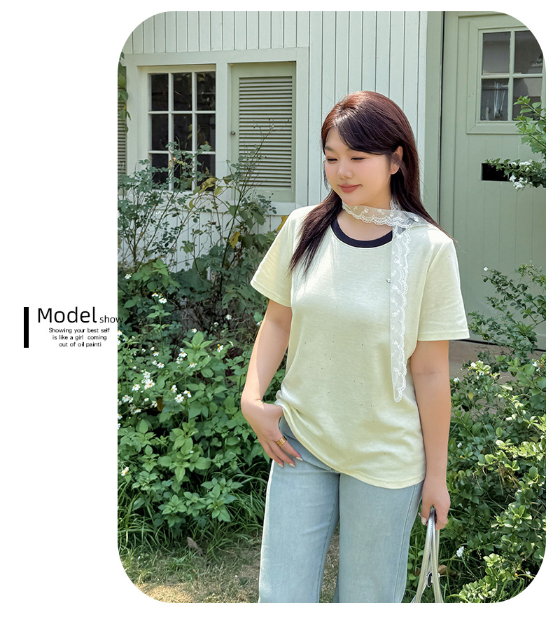大きいサイズ レディース ラウンドネックシルバーフレーク半袖Tシャツ LL 3L 4L 5L