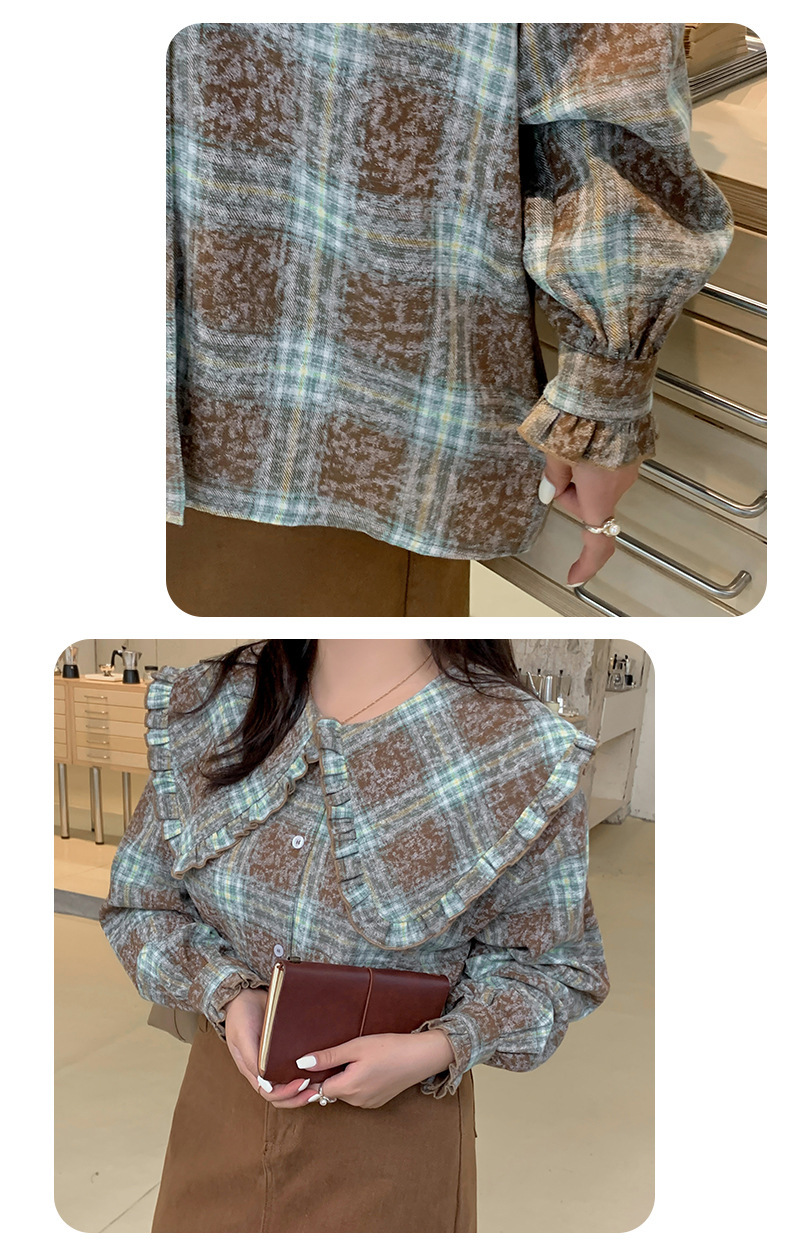 大きいサイズ レディース ビックラペルフリルチェック柄シャツ LL 3L 4L 5L