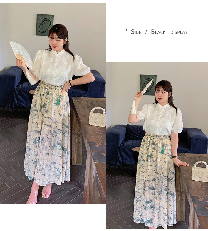 大きいサイズ レディース レトロチャイナ風ジャガードシフォン半袖シャツ LL 3L 4L 5L