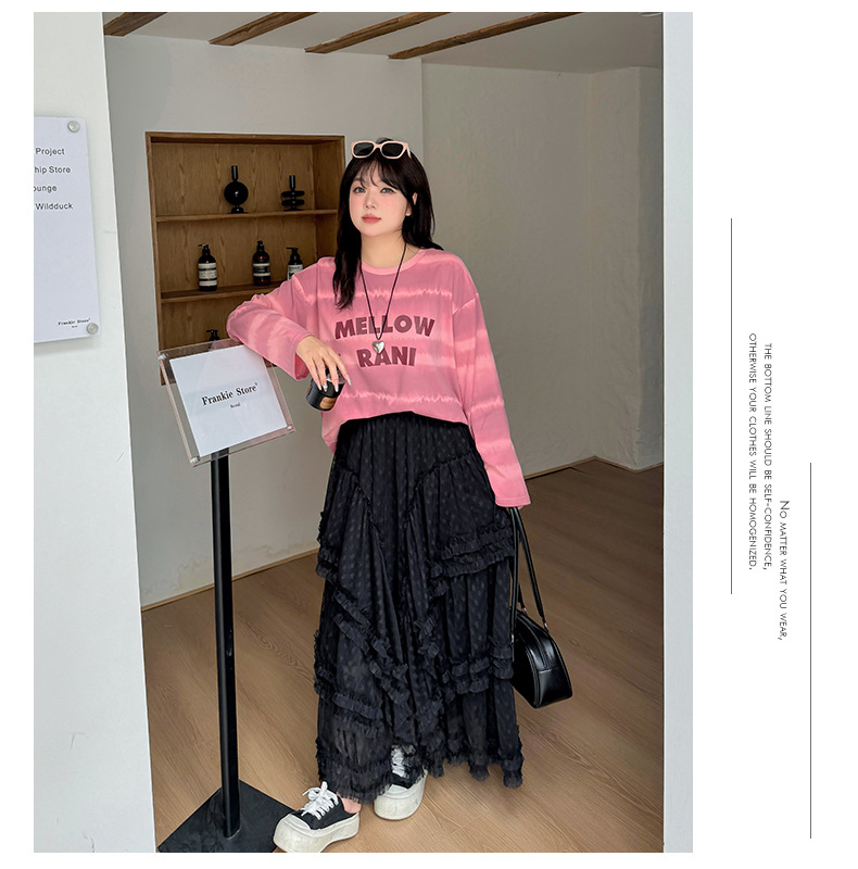大きいサイズ レディース ワイドストライプグラデーションプリントニットロングTシャツ LL 3L 4L 5L
