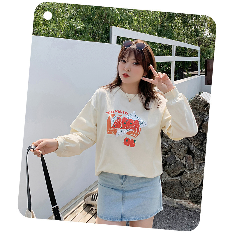 大きいサイズ レディース ラウンドネックフェイクツーピースTシャツ LL 3L 4L 5L