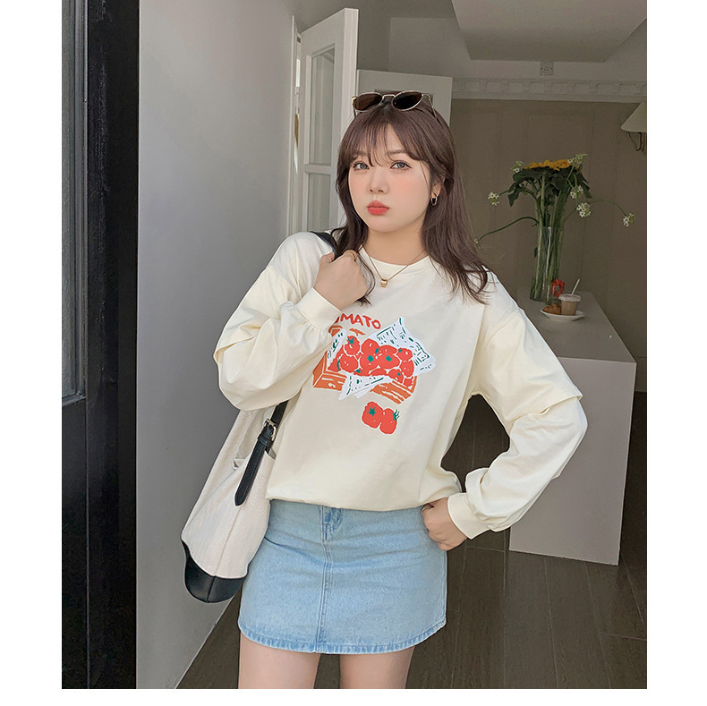 大きいサイズ レディース ラウンドネックフェイクツーピースTシャツ LL 3L 4L 5L