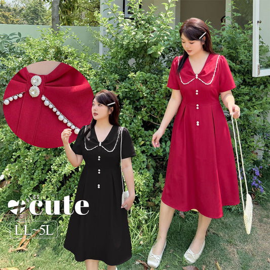 大きいサイズ レディース Vネックビーズワンピース LL 3L 4L 5L