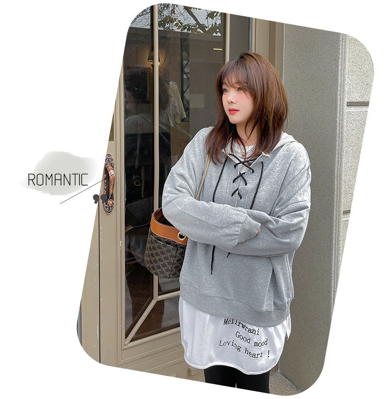 大きいサイズ レディース フード付きフェイクツーピーススウェットシャツ LL 3L 4L