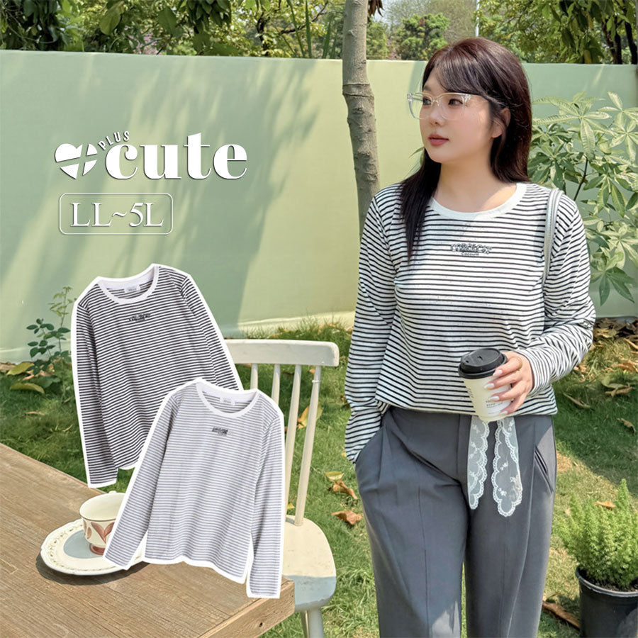 大きいサイズ レディース レインボーカラードットストライプロングTシャツ LL 3L 4L 5L