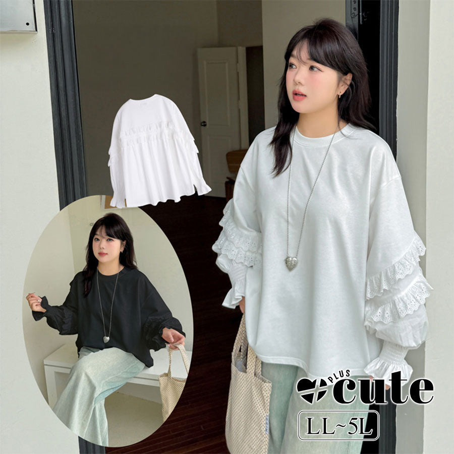 大きいサイズ レディース レースフリルカジュアルスウェットシャツ LL 3L 4L 5L