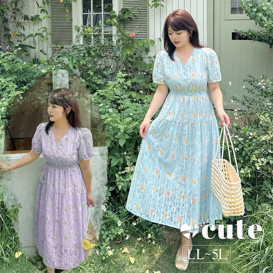 大きいサイズ レディース Vネック花柄ジャカードロングワンピース LL 3L 4L 5L