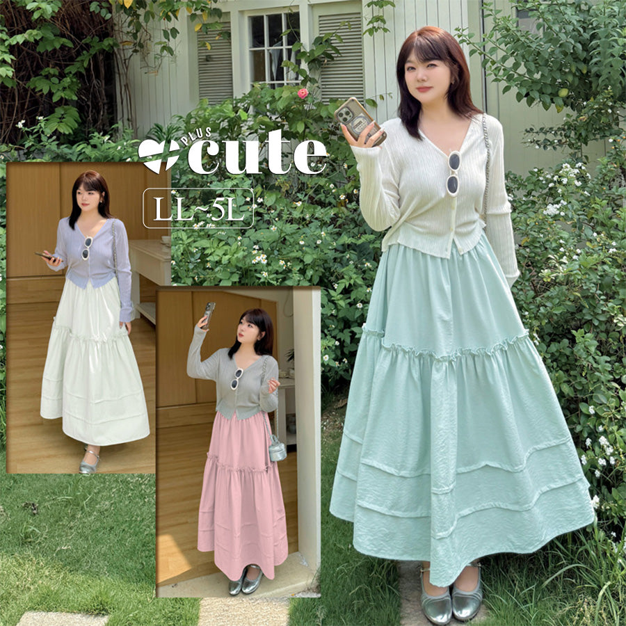 大きいサイズ レディース 花のつぼみ型ふんわりフリルロングスカート LL 3L 4L 5L