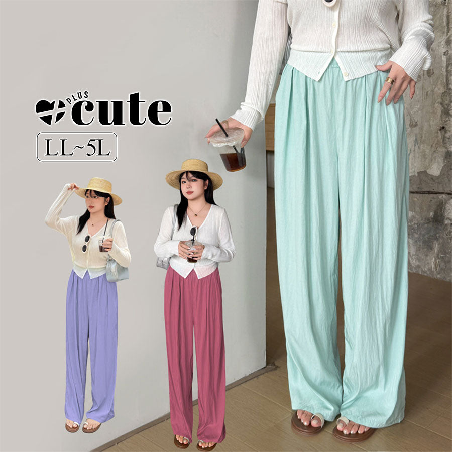 大きいサイズ レディース ゆったりカジュアルワイドレッグパンツ LL 3L 4L 5L