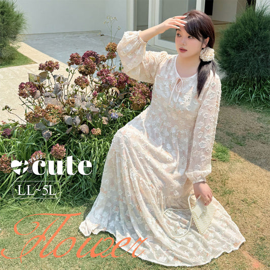 大きいサイズ レディース シフォンジャカードフレンチフリルワンピース LL 3L 4L 5L