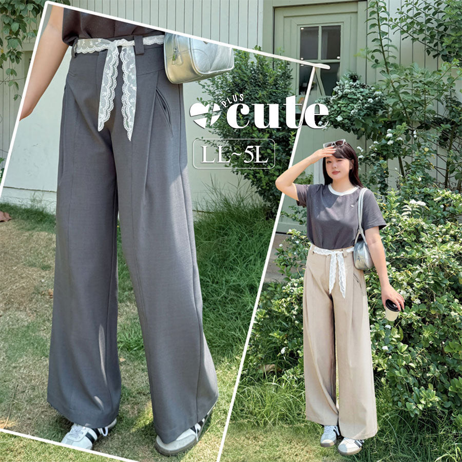 大きいサイズ レディース ゆったりワイドレッグプリーツパンツ LL 3L 4L 5L