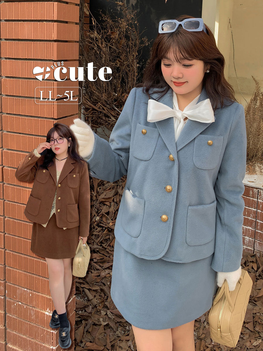 大きいサイズ レディース エレガント厚手セットアップスーツ(ジャケット+スカート) LL 3L 4L 5L