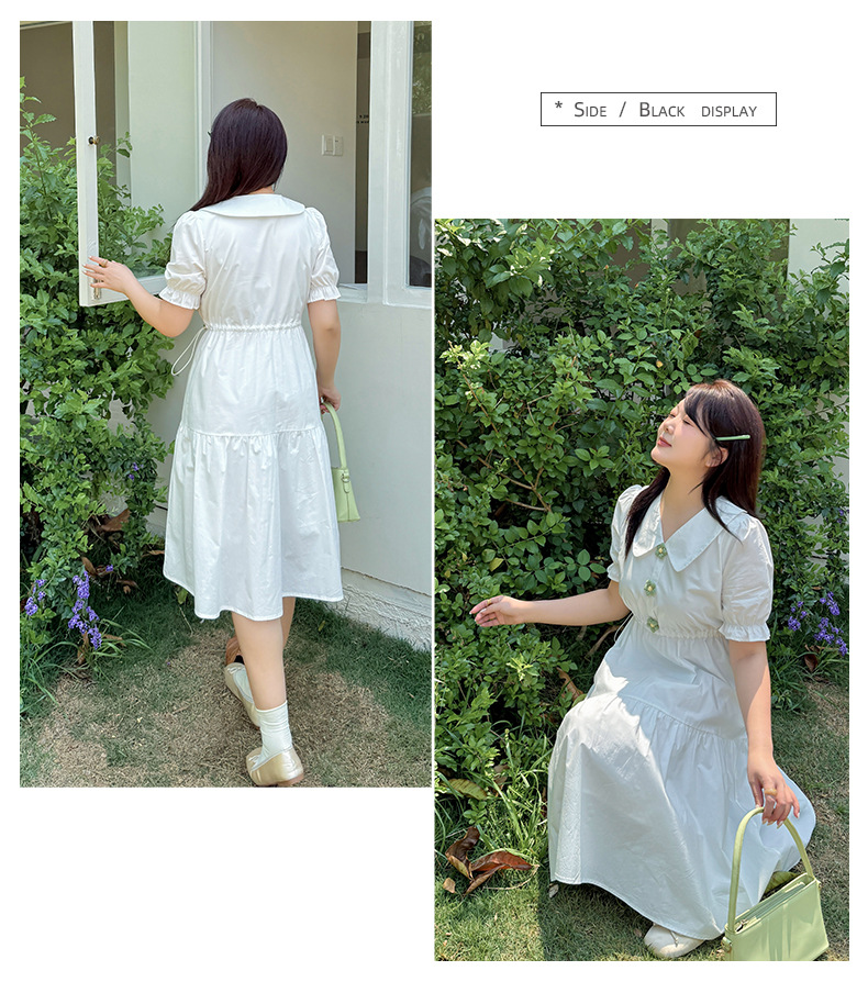 大きいサイズ レディース 小花ボタン飾りコットンフリルワンピース LL 3L 4L 5L
