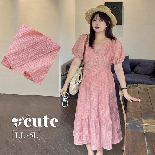 大きいサイズ レディース 軽やかな着心地が快適なフレンチVネックワンピース LL 3L 4L 5L