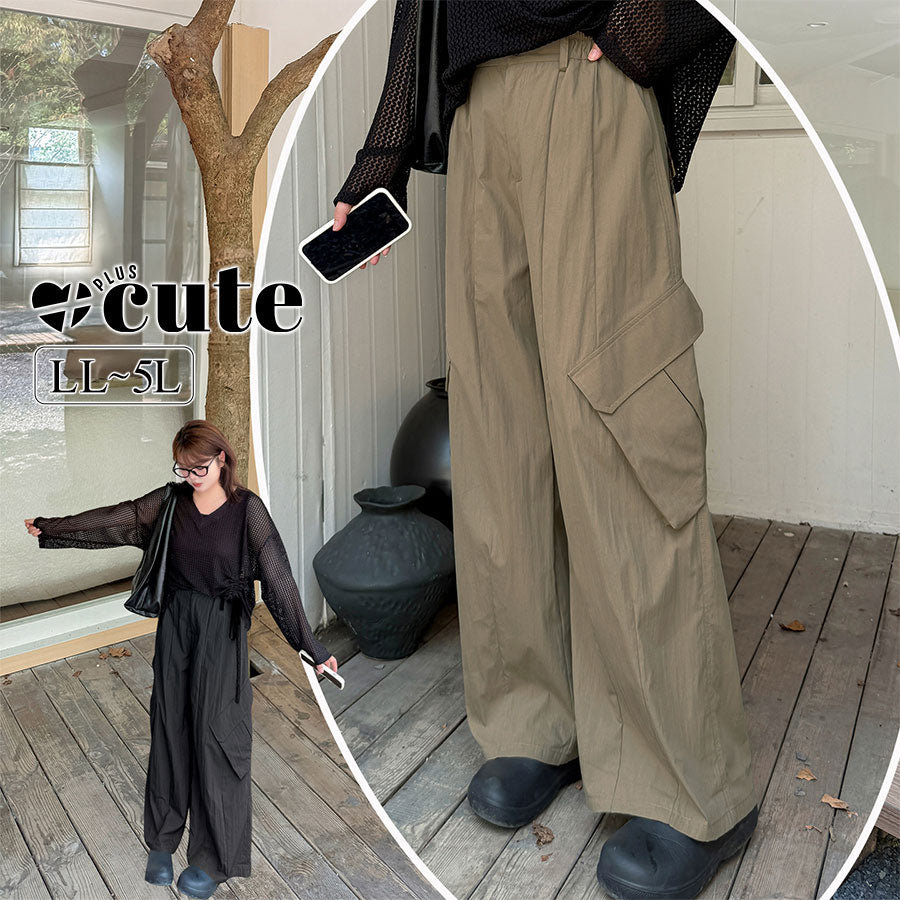 大きいサイズ レディース クールカジュアルワークウェアワイドレッグパンツ LL 3L 4L 5L