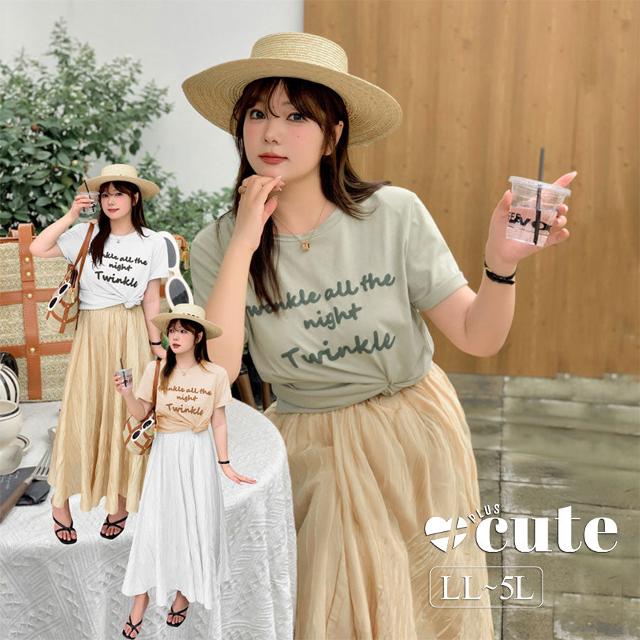 大きいサイズ レディース 英字ロゴプリントの半袖ラウンドネックTシャツ LL 3L 4L 5L