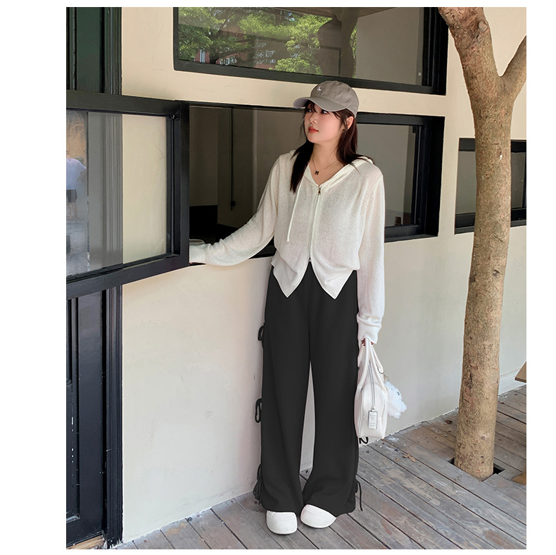 大きいサイズ レディース リボンレースアップニットワイドパンツ LL 3L 4L 5L