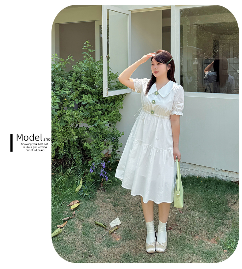 大きいサイズ レディース 小花ボタン飾りコットンフリルワンピース LL 3L 4L 5L