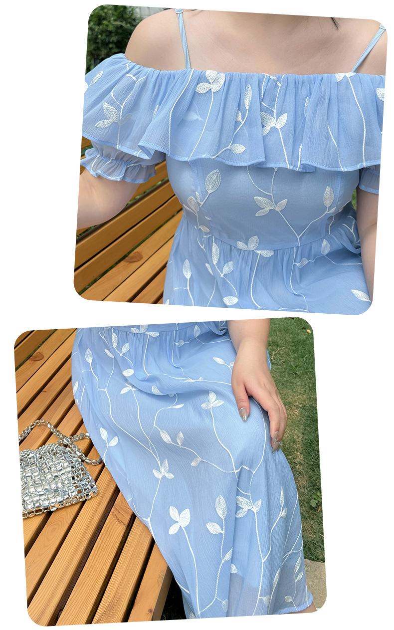 大きいサイズ レディース フリルオフショルダー刺繍ワンピース LL 3L 4L 5L