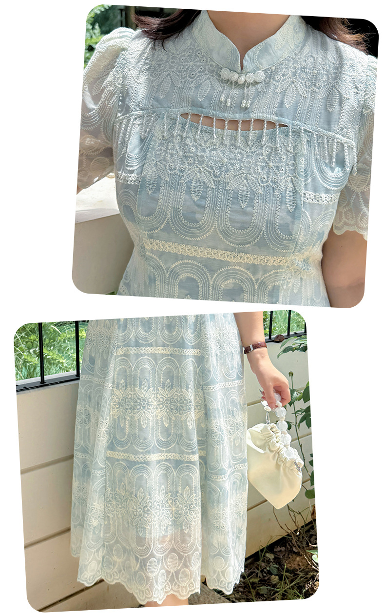 大きいサイズ レディース チャイナ風ビーズラグジュアリー花柄刺繍ワンピース LL 3L 4L 5L