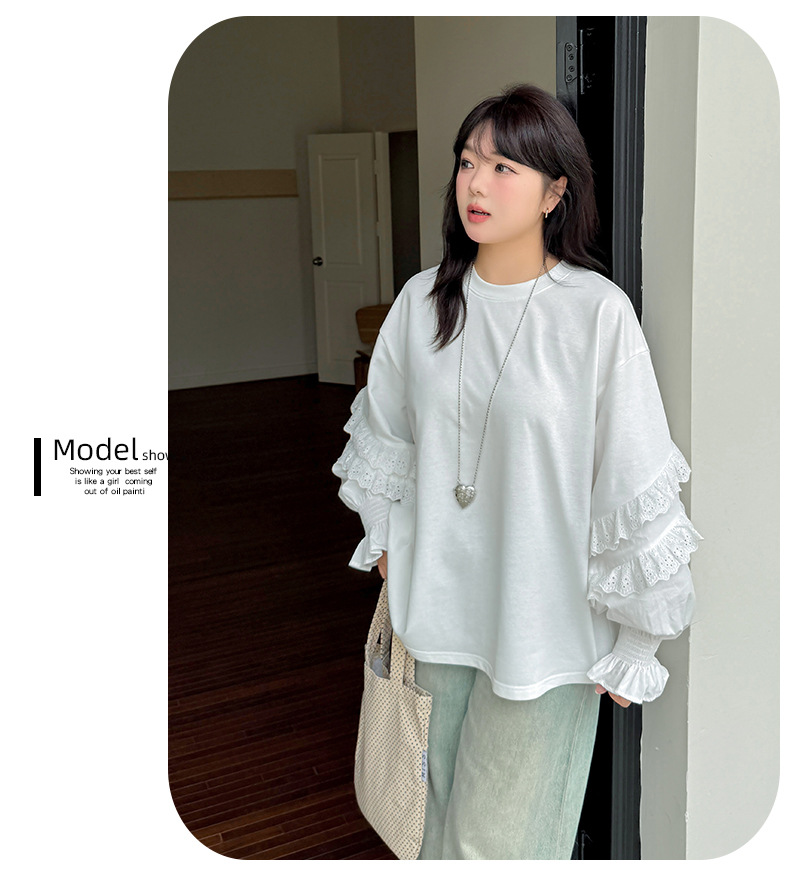 大きいサイズ レディース レースフリルカジュアルスウェットシャツ LL 3L 4L 5L