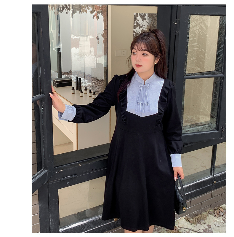 大きいサイズ レディース 花柄ジャガードチャイナ風レトロワンピースLL 3L 4L 5L