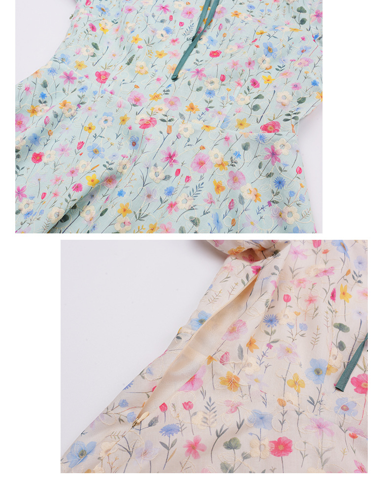 大きいサイズ レディース ドールカラーリボン小花柄プリント刺繍ミニワンピース LL 3L 4L 5L