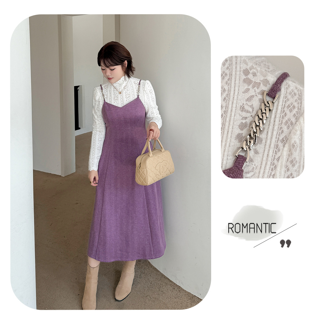 大きいサイズ レディース ツーピースセット(レーストップス+スリップワンピース) LL 3L 4L 5L