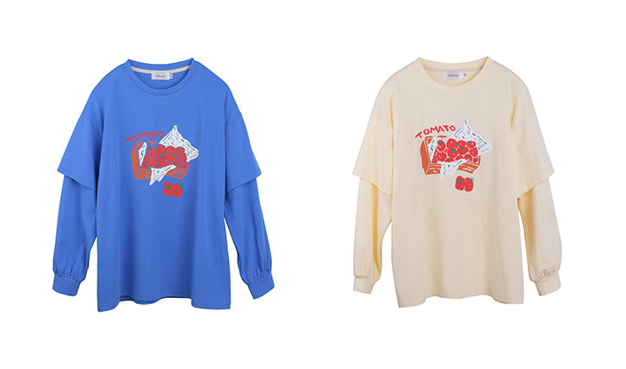 大きいサイズ レディース ラウンドネックフェイクツーピースTシャツ LL 3L 4L 5L