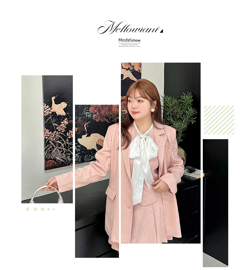 大きいサイズ レディース スリーピース スーツ(スーツジャケット/リボンベスト/プリーツショートスカート) LL 3L 4L 5L