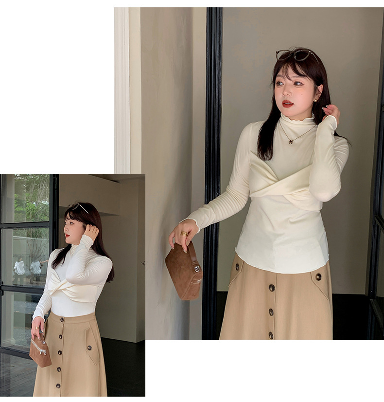 大きいサイズ レディース 韓国風ツイストデザインボトミングシャツ LL 3L 4L 5L