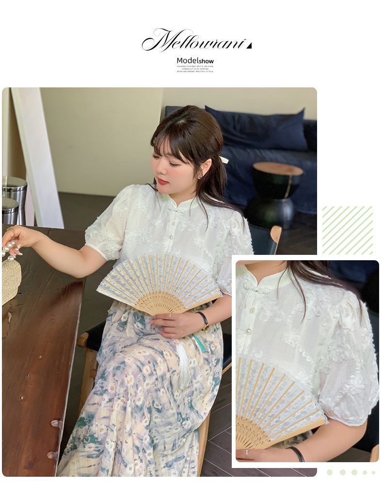 大きいサイズ レディース レトロチャイナ風ジャガードシフォン半袖シャツ LL 3L 4L 5L