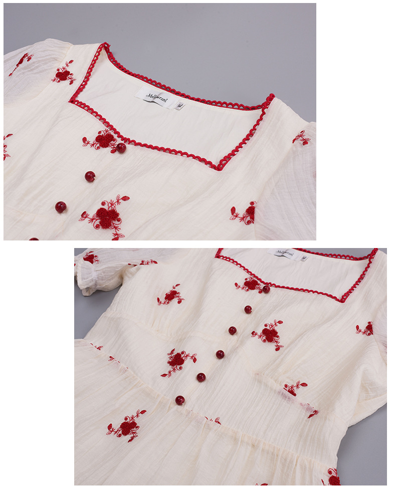 大きいサイズ レディース スクエアネック花刺繍フレンチワンピース LL 3L 4L 5L