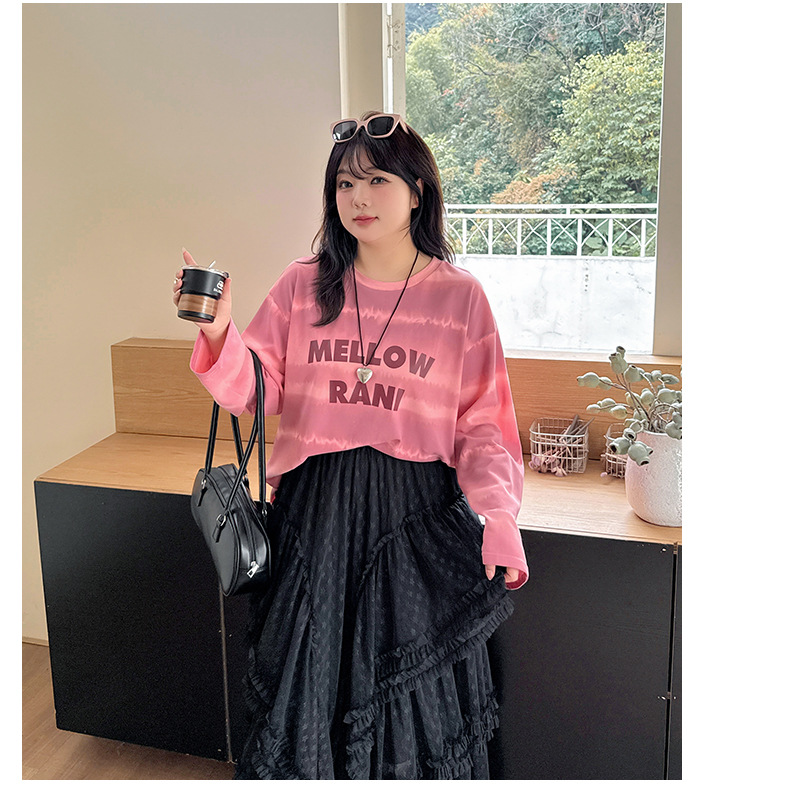 大きいサイズ レディース ワイドストライプグラデーションプリントニットロングTシャツ LL 3L 4L 5L