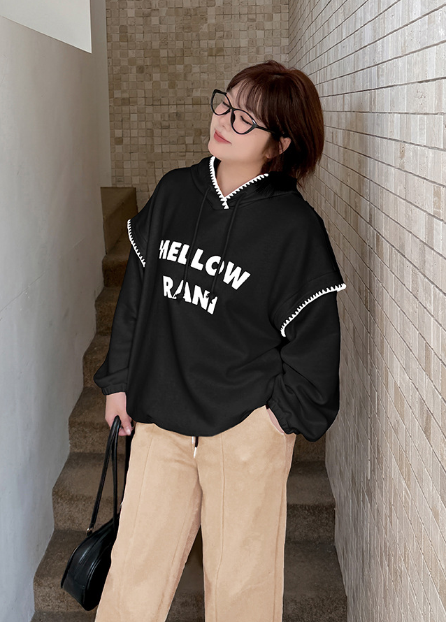 大きいサイズ レディース フード付きコントラストステッチスウェットシャツパーカー LL 3L 4L 5L