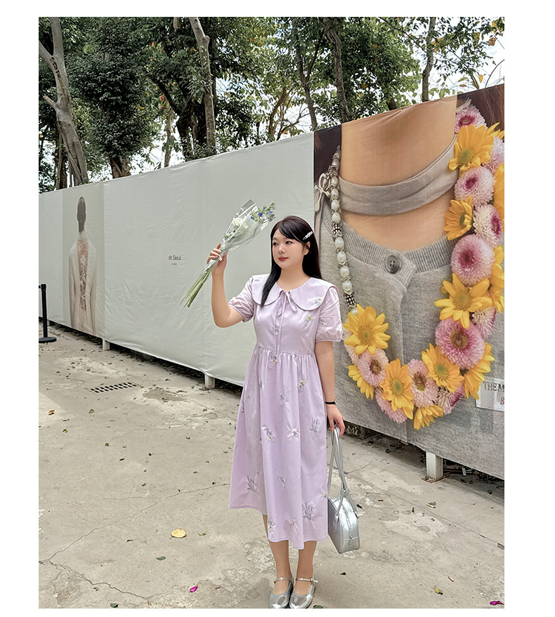 大きいサイズ レディース 小花刺繍レースアップワンピース LL 3L 4L 5L