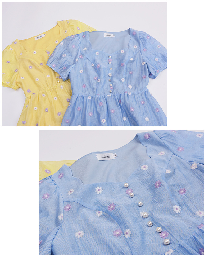 大きいサイズ レディース スクエアネック小花刺繍ワンピース LL 3L 4L 5L