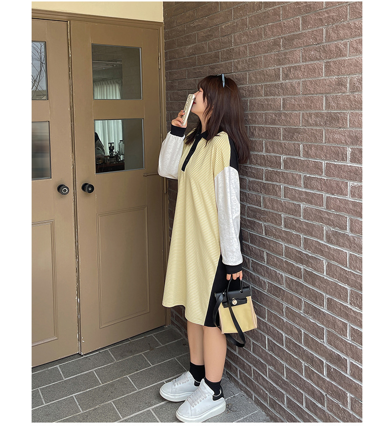 大きいサイズ レディース ラペル付きロングストライプTシャツワンピース LL 3L 4L 5L