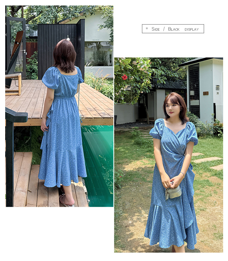 大きいサイズ レディース クロスVネックウエストリボンフリルワンピース LL 3L 4L 5L